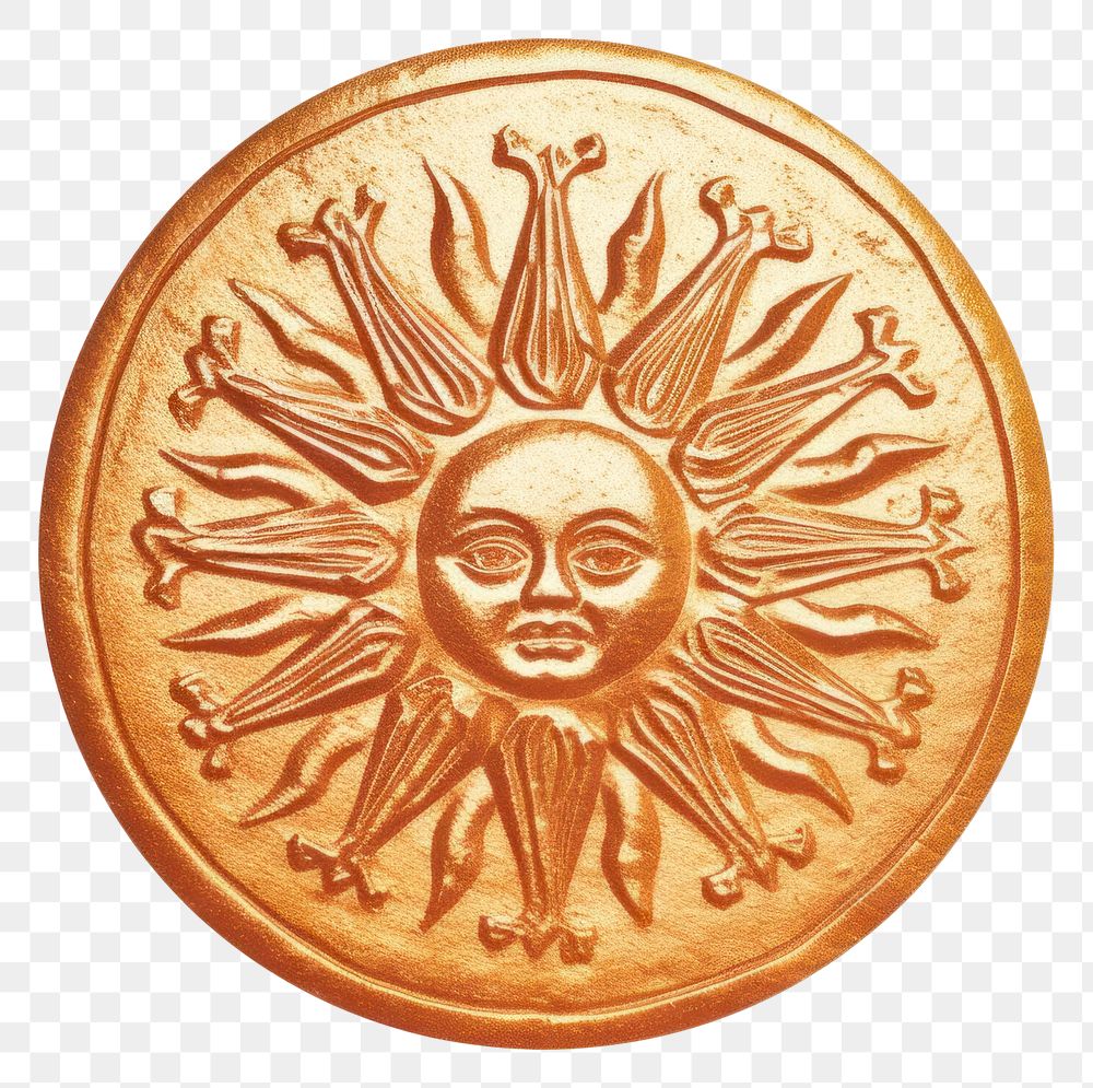 PNG Seal Wax Stamp tarot sun circle bronze shape.