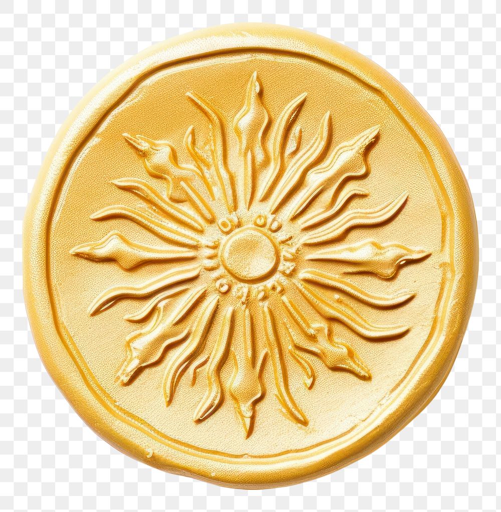 PNG Seal Wax Stamp sun gold white background accessories.