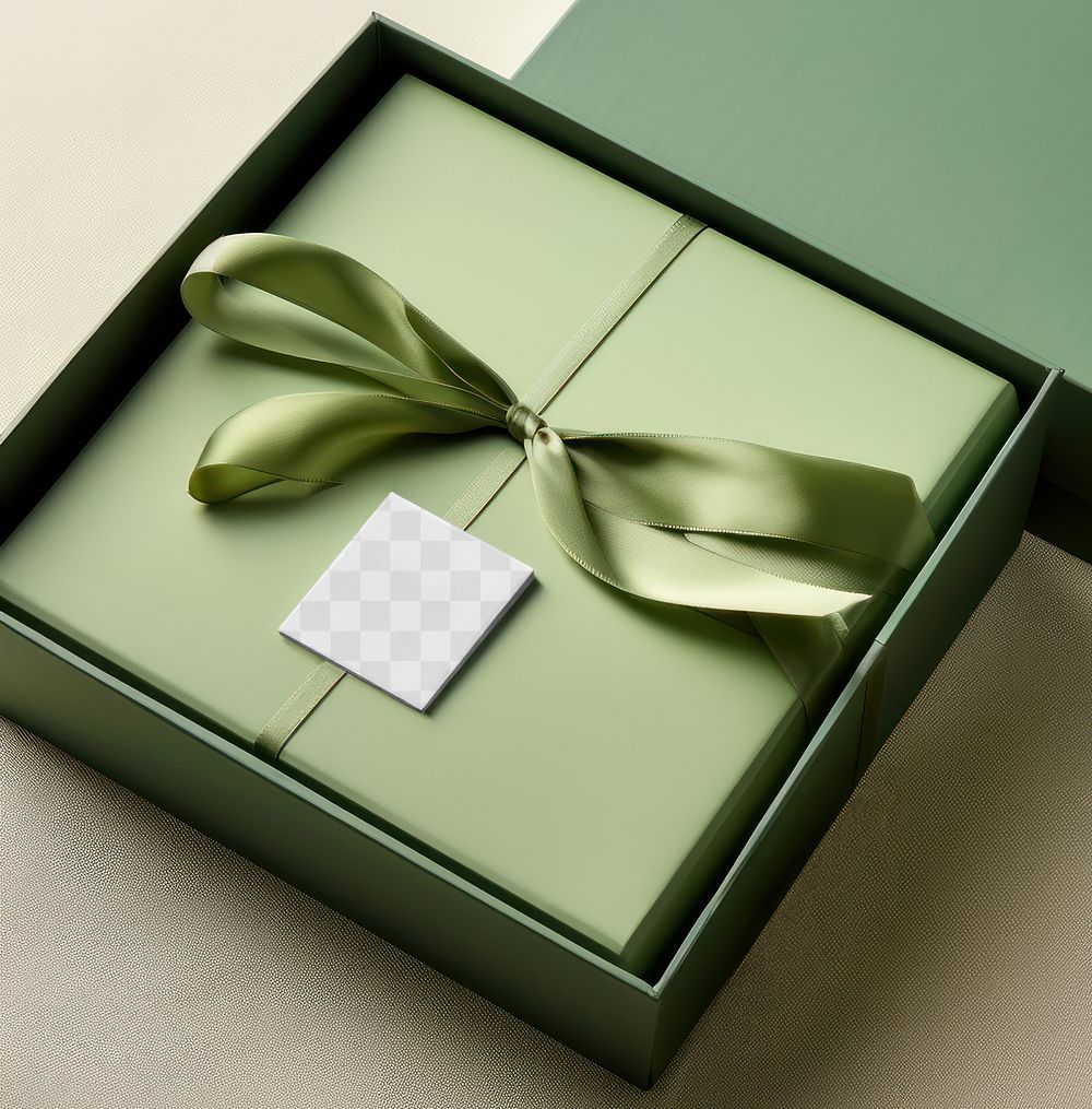 Gift box card png mockup, transparent design