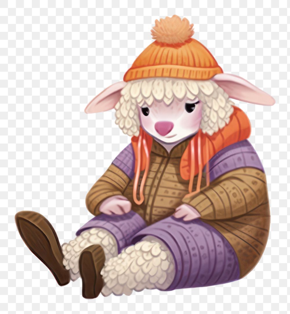 PNG A sheep character sitting cartoon white background.