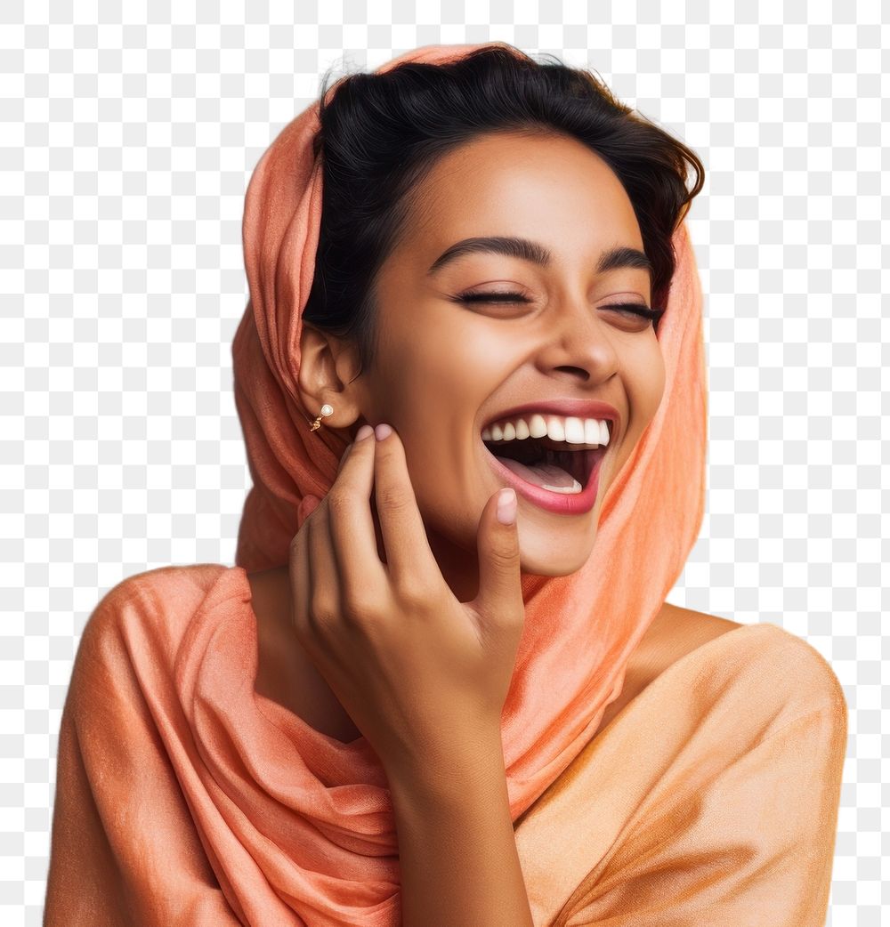 PNG Laughing young south asian woman smile adult joy.