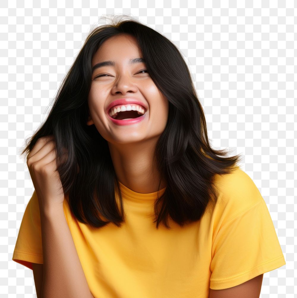 PNG Laughing young south east asian woman adult joy excitement.