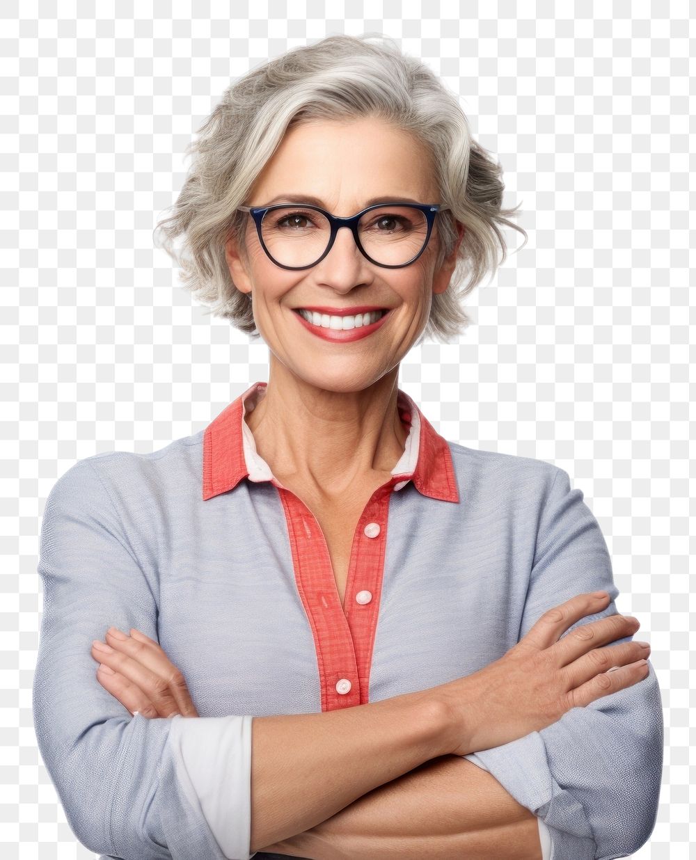 PNG Smiling american woman cross arms pose portrait glasses adult.