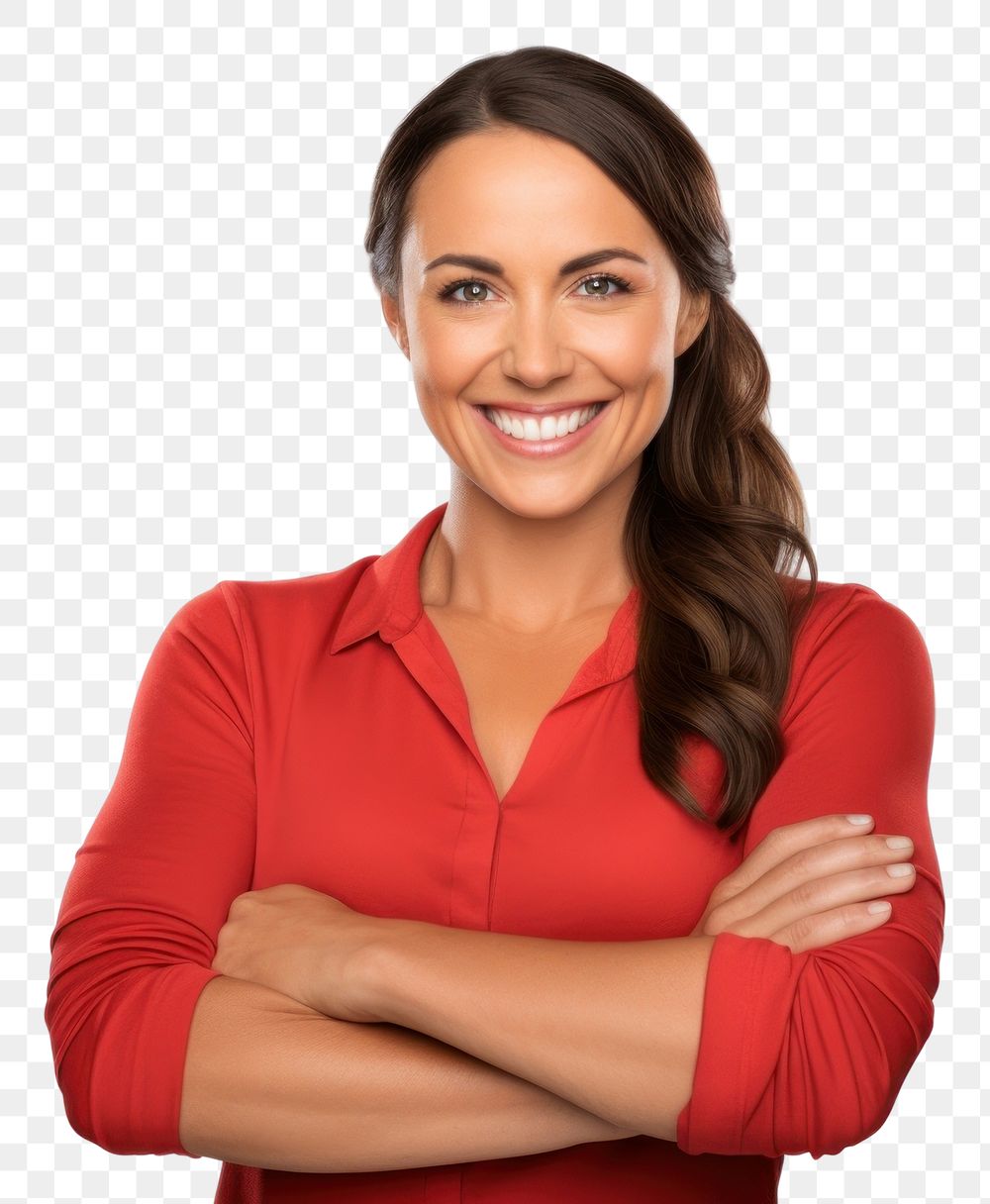 PNG Smiling american woman cross arms pose portrait adult smile.