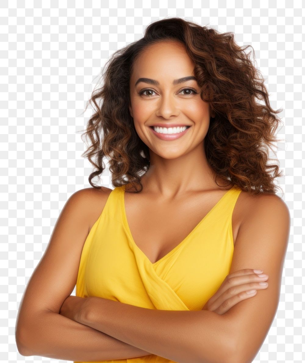 PNG Smiling tan woman cross arms pose portrait adult smile.