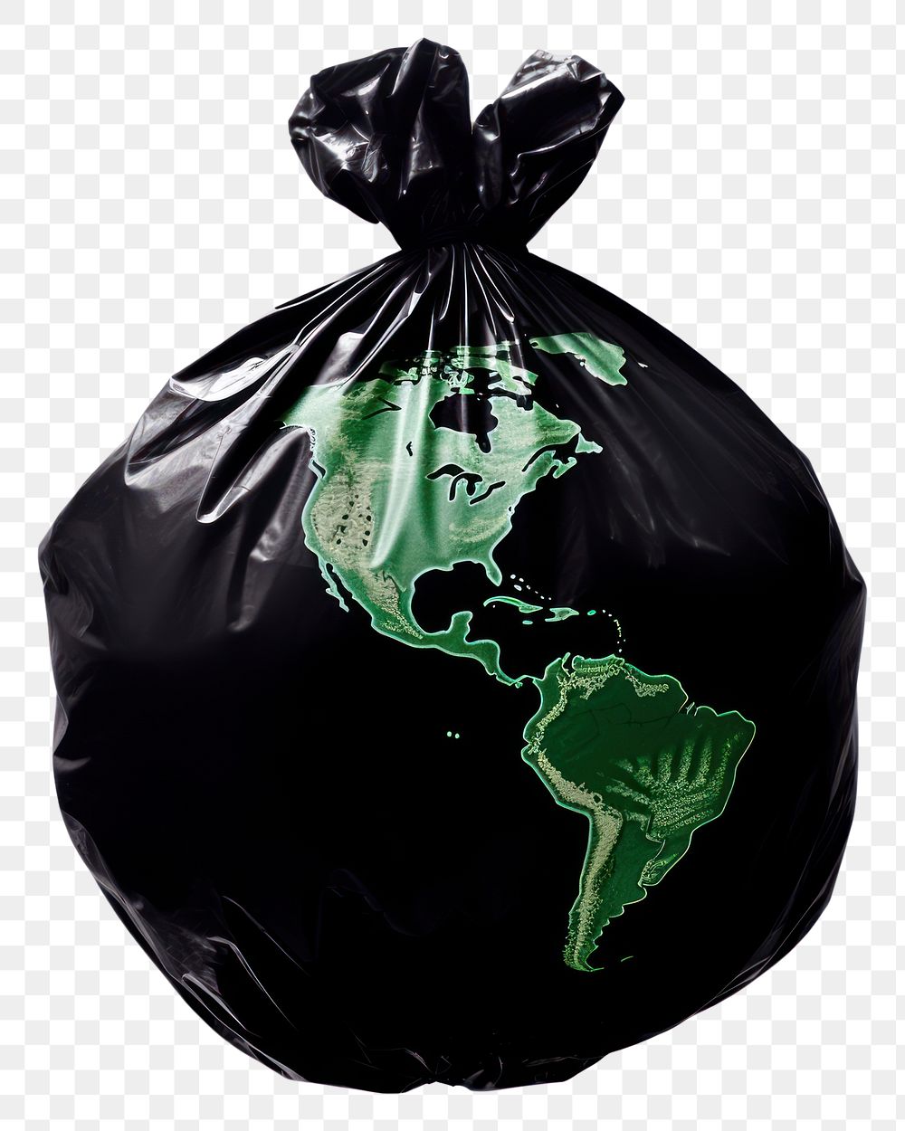 PNG  A black plastic bag covered the globe garbage white background recycling. AI generated Image by rawpixel.