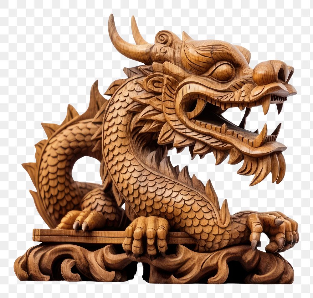 PNG A chinese dragon tradition wood white background. AI generated Image by rawpixel.