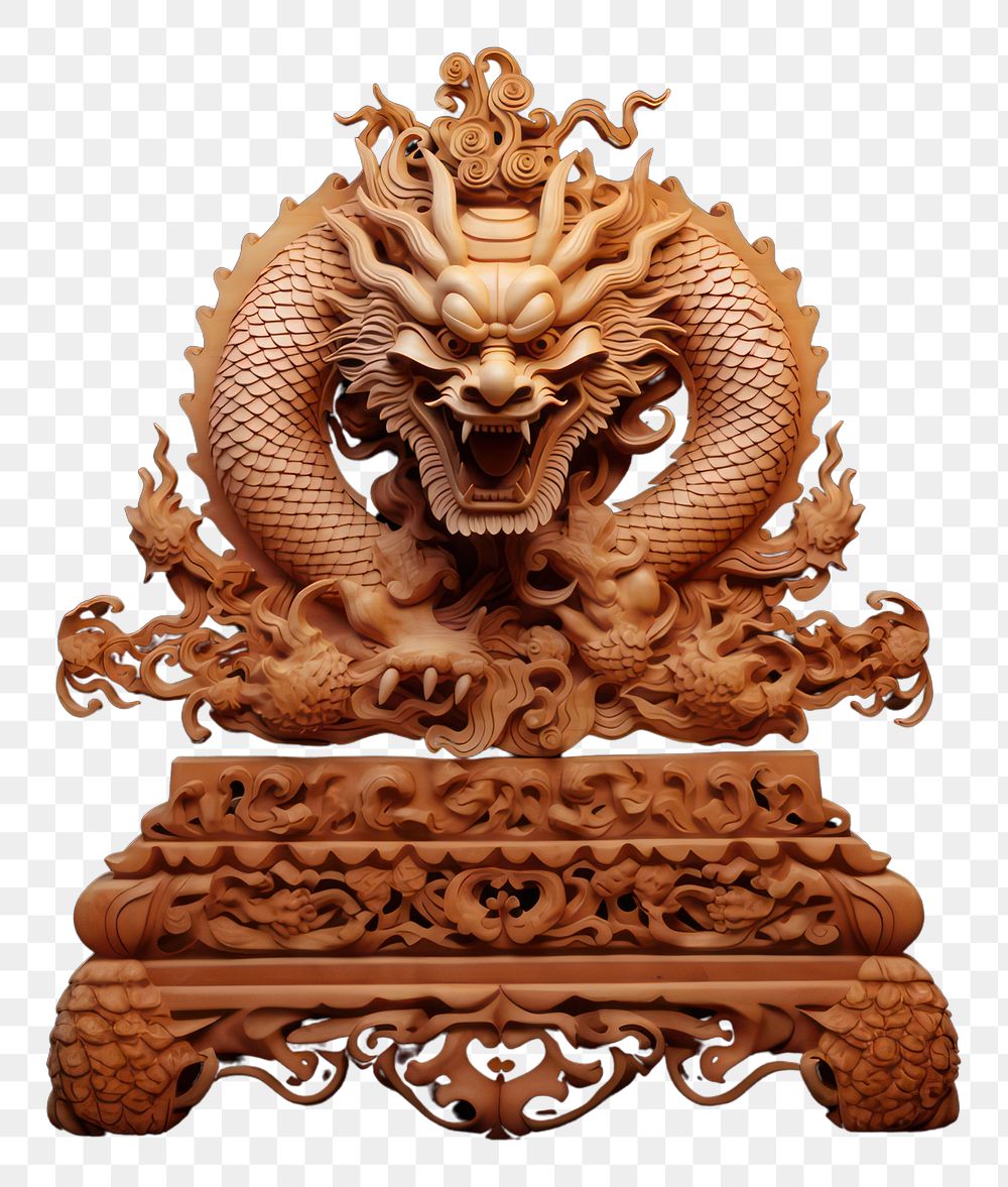 PNG A chinese dragon tradition wood art. AI generated Image by rawpixel.