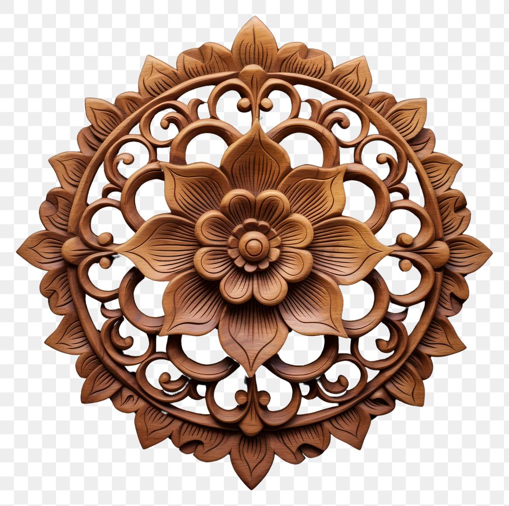 PNG A lotus flower wood art pattern. AI generated Image by rawpixel.