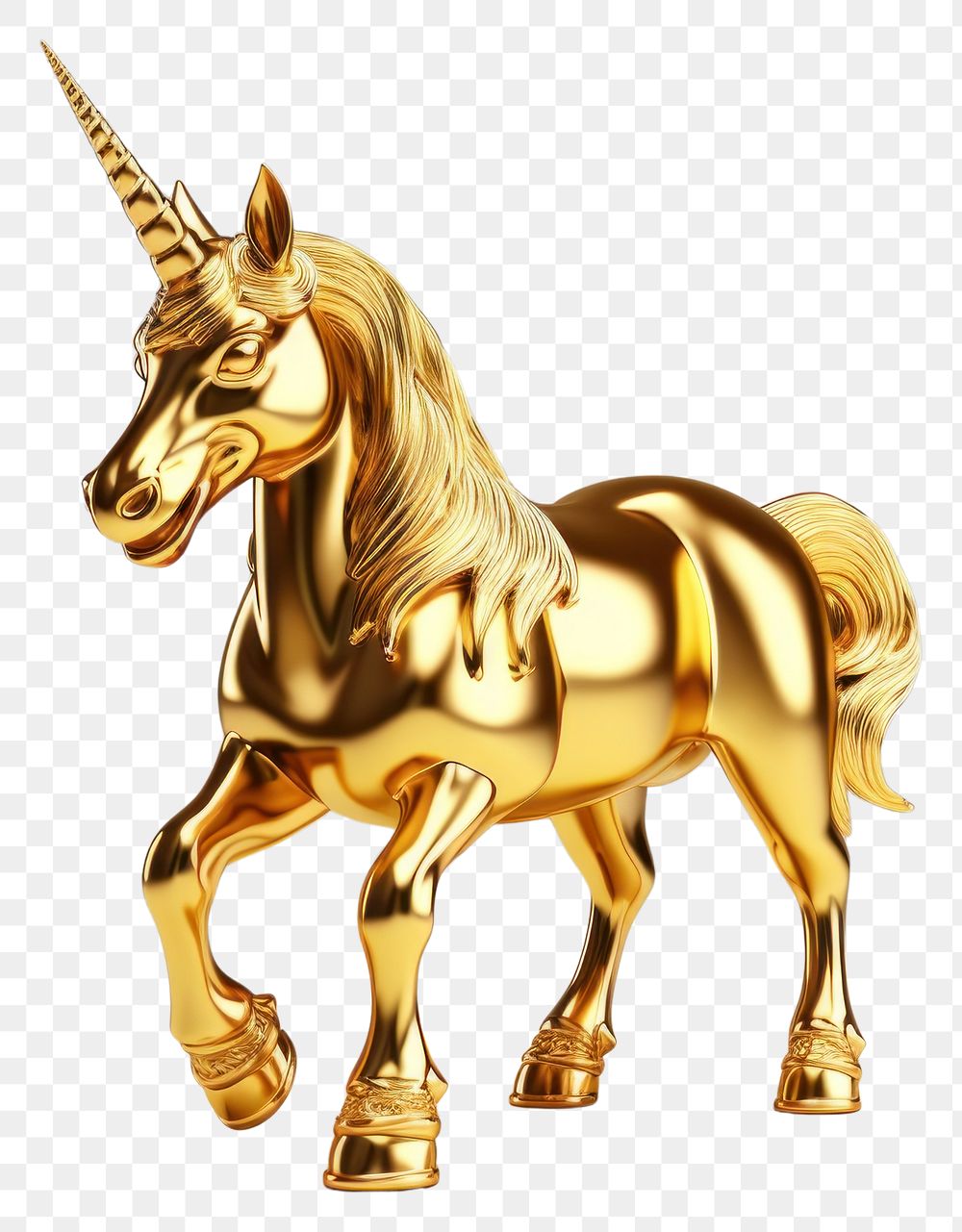 PNG Unicorn gold figurine mammal.