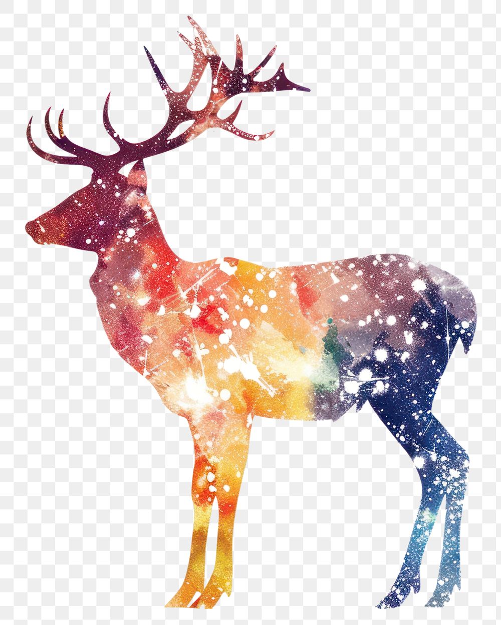 PNG Galaxy element of deer in Watercolor wildlife animal mammal.