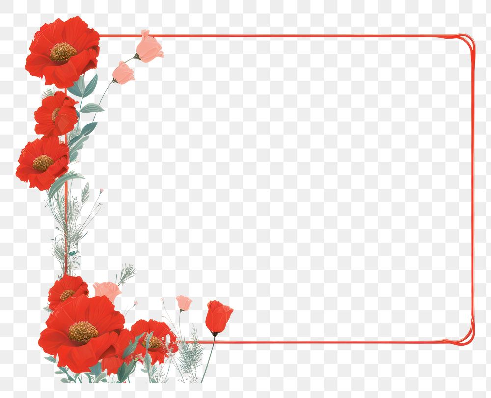 PNG  Red flower frame pattern poppy plant. AI generated Image by rawpixel.