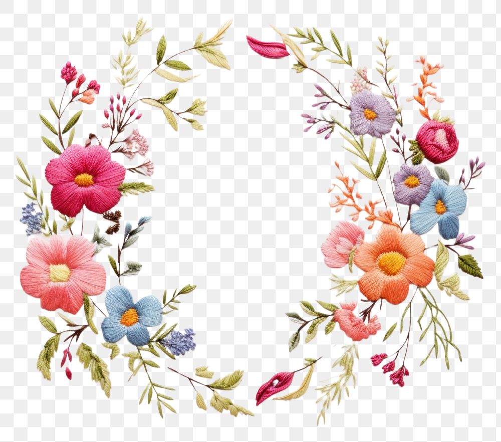 PNG Embroidery of a floral frame pattern plant art.