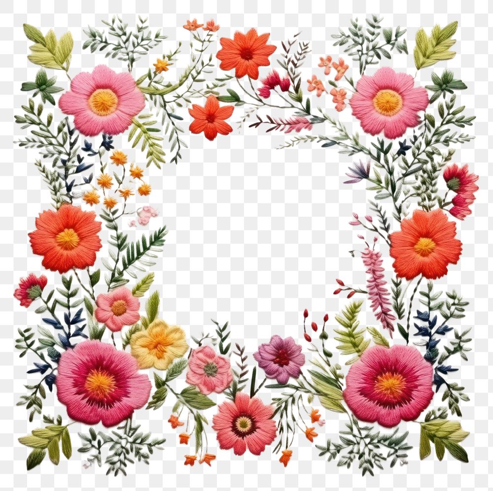 PNG Embroidery of a floral frame pattern art cross-stitch.
