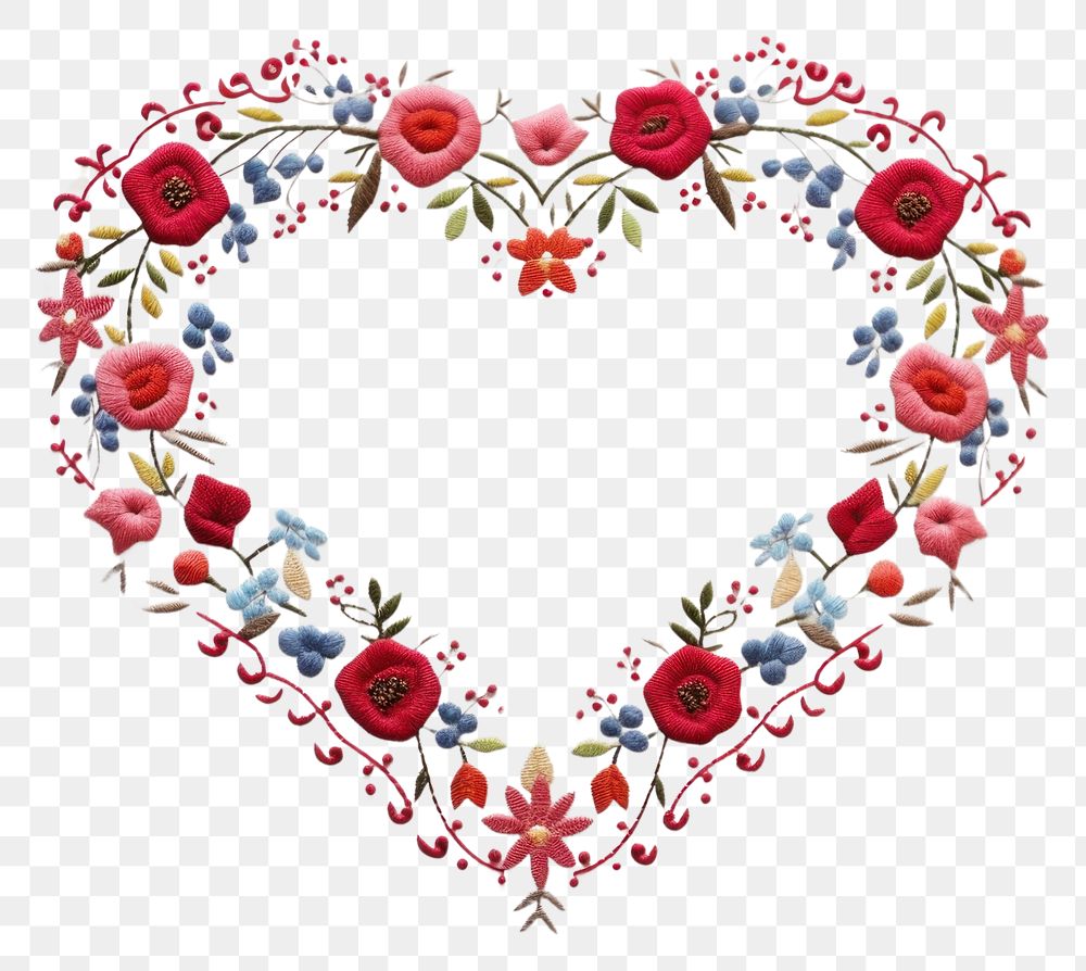 PNG Embroidery of a heart frame pattern celebration creativity.