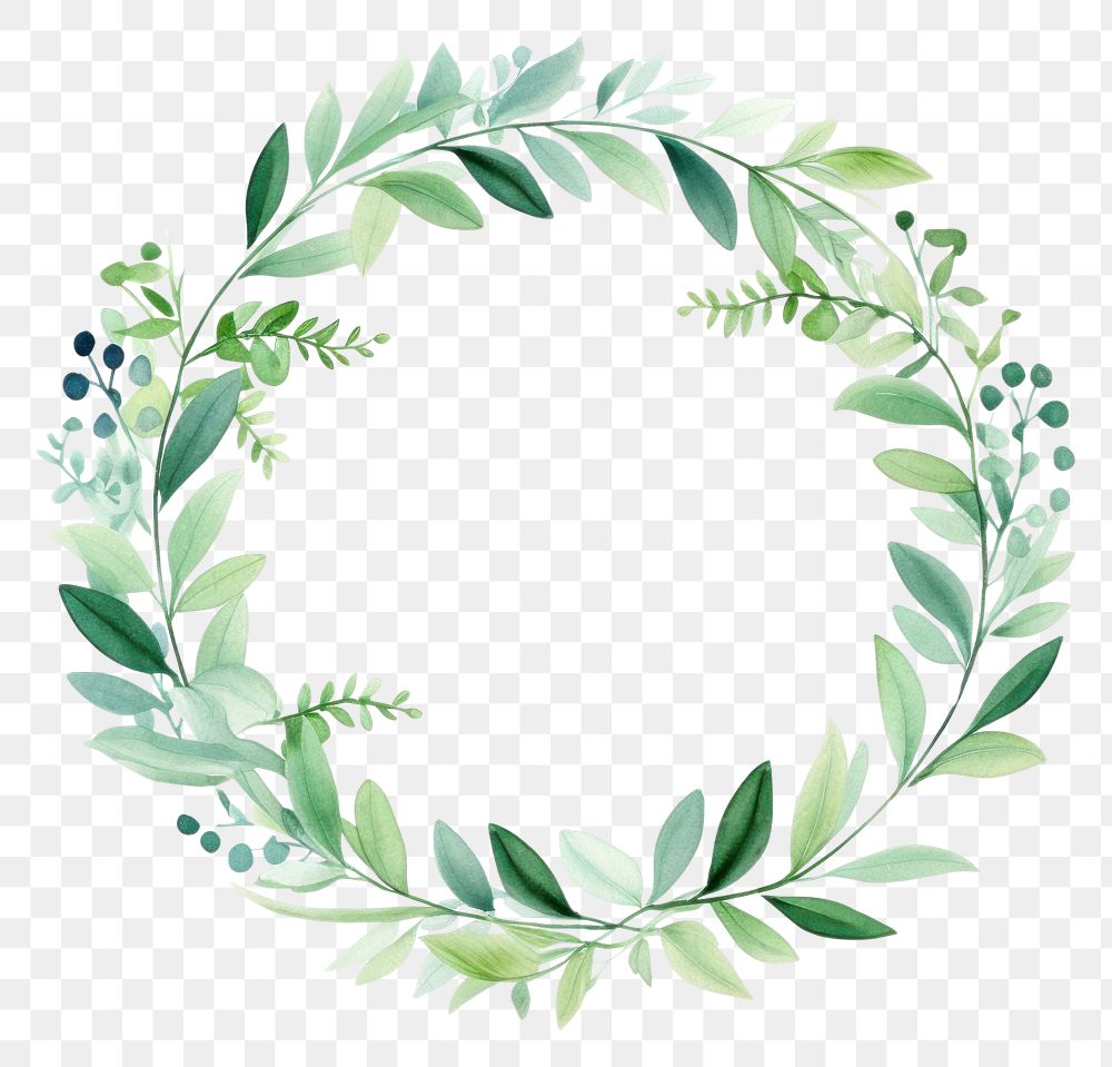 PNG  Green leaf circle border pattern wreath plant.