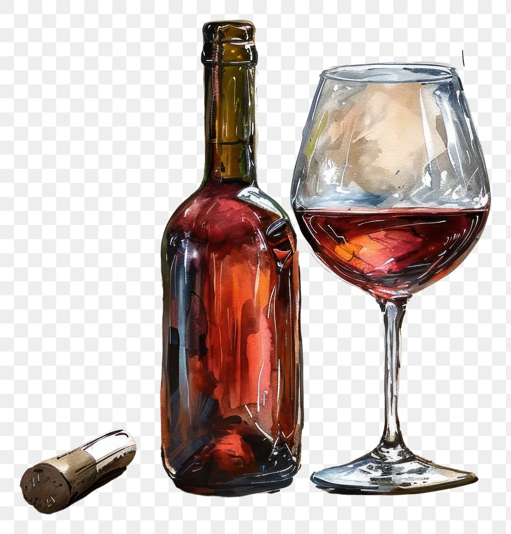 PNG Wine painting bottle glass.