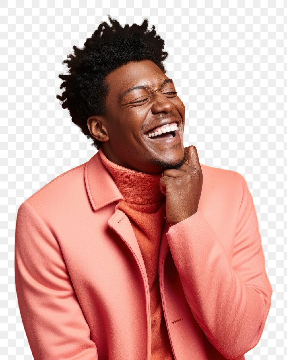 PNG Black man portrait laughing smiling. AI generated Image by rawpixel.