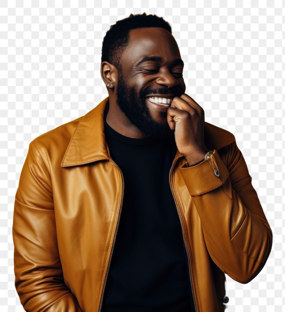 PNG Black man portrait smiling jacket. AI generated Image by rawpixel.