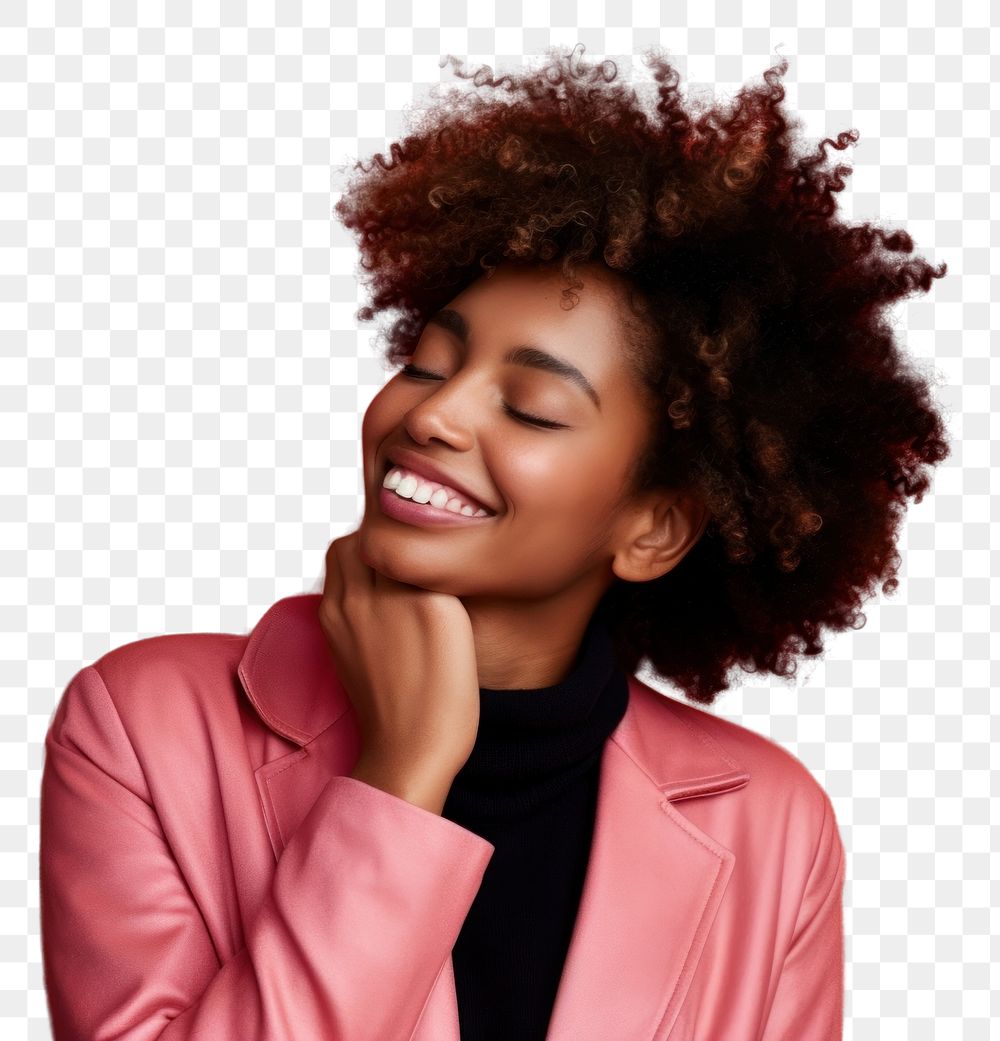 PNG Black woman portrait laughing smiling. AI generated Image by rawpixel.