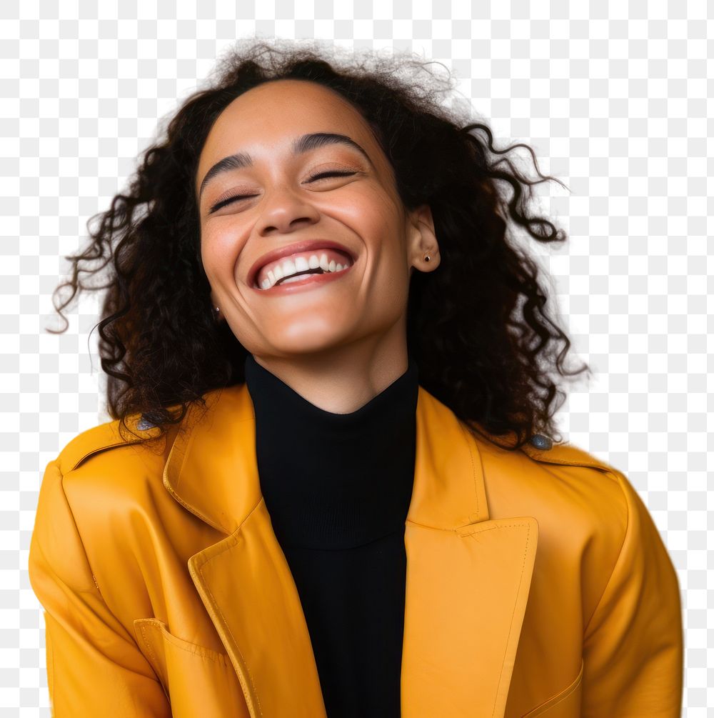 PNG Black woman laughing portrait smiling. AI generated Image by rawpixel.