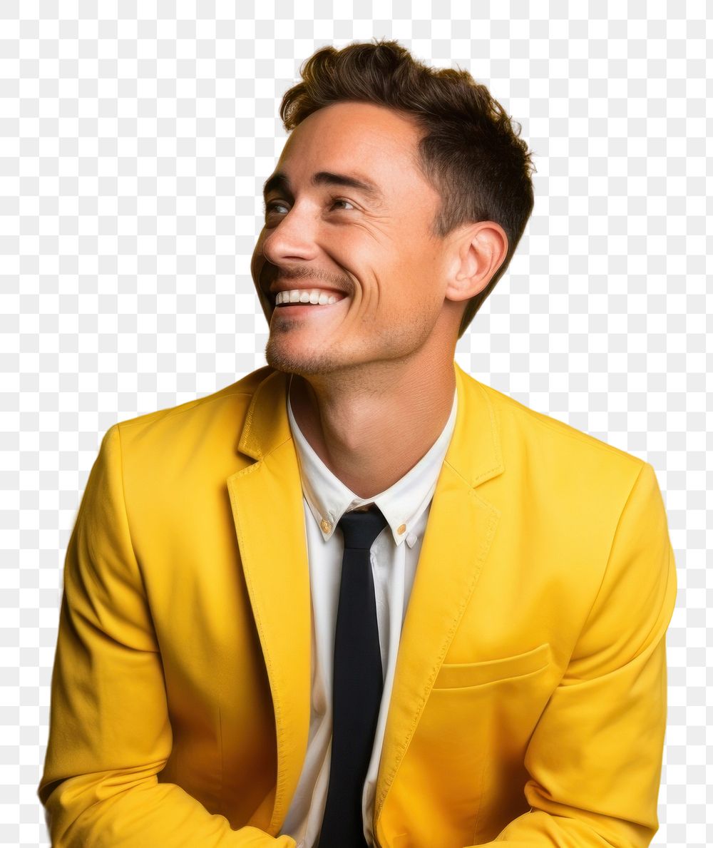 PNG Man in yellow jacket portrait smiling adult. AI generated Image by rawpixel.
