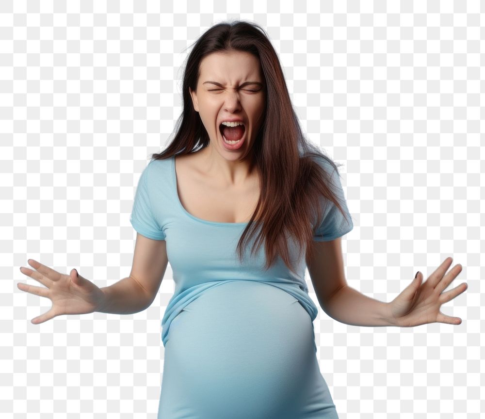 PNG Aggressive pregnant woman shouting adult blue.