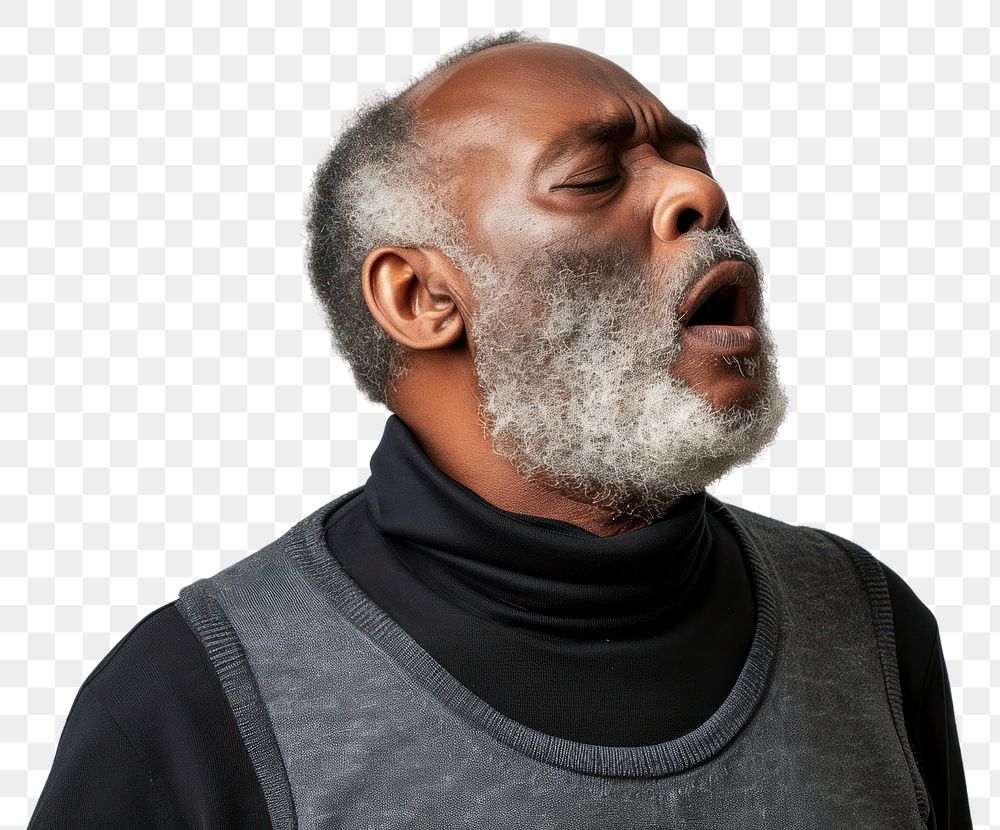 PNG Black mature man having difficulty in breathing adult contemplation moustache.