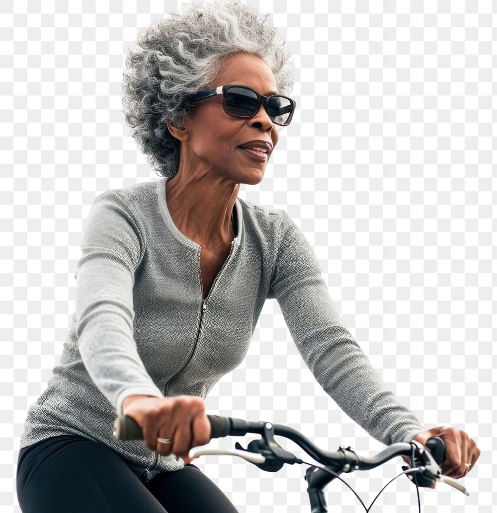 PNG Black mature woman cycling bicycle vehicle sports.
