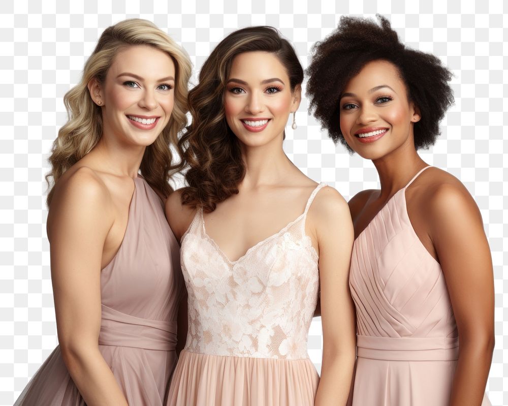 PNG A group of 3 diverse bridesmaid wedding dress adult.
