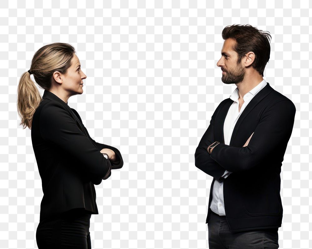 PNG Man and woman in a conversation adult white background togetherness.