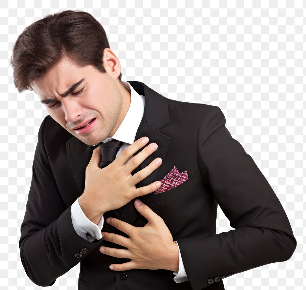 PNG Man suffering chest pain white background portrait standing.