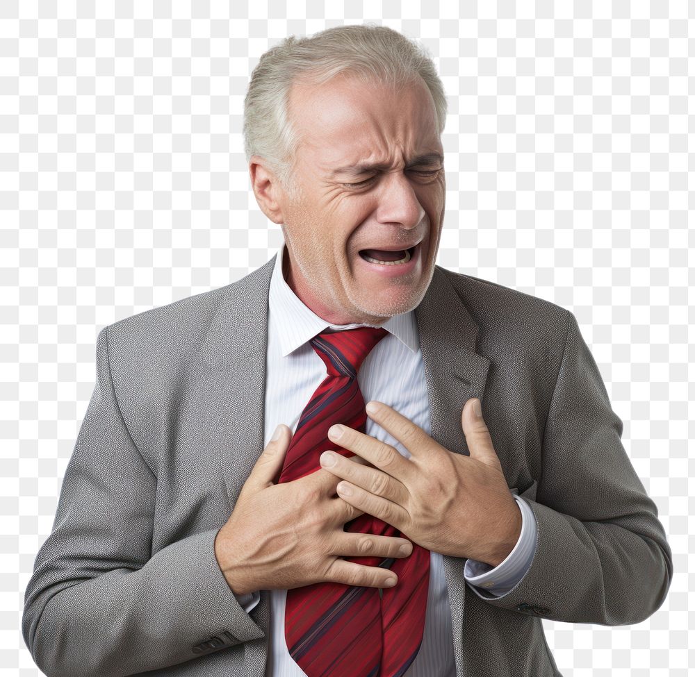 PNG Man suffering chest pain adult white background frustration.