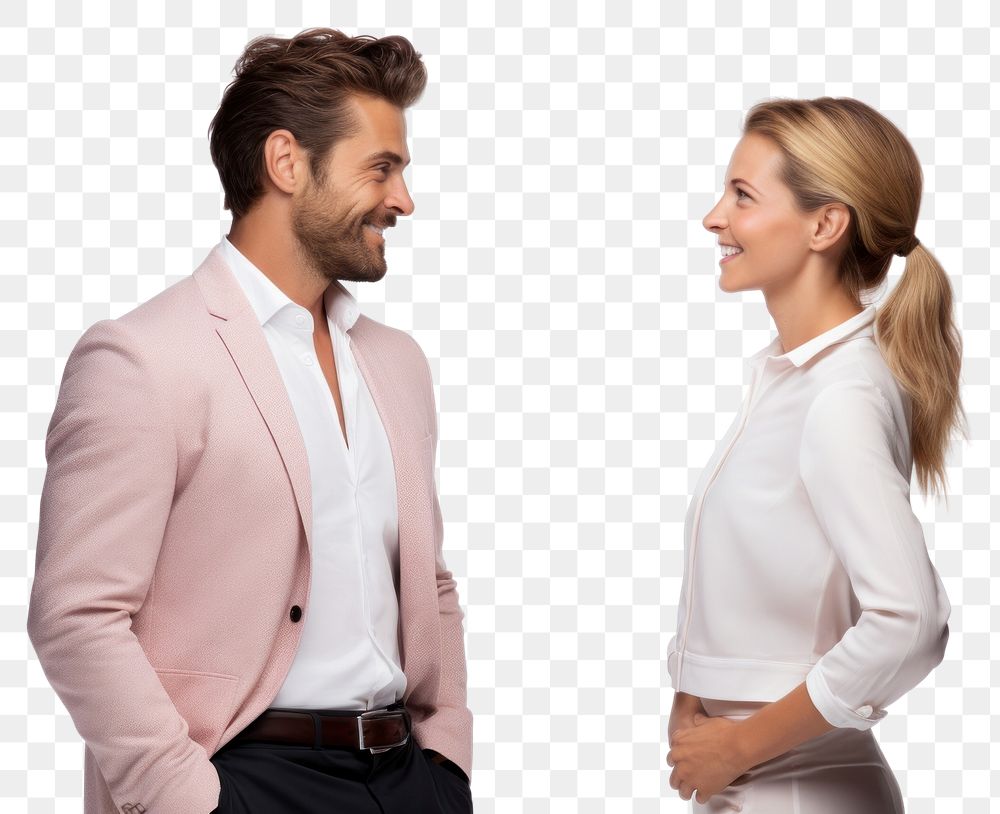 PNG Man talking to a woman adult white background togetherness.