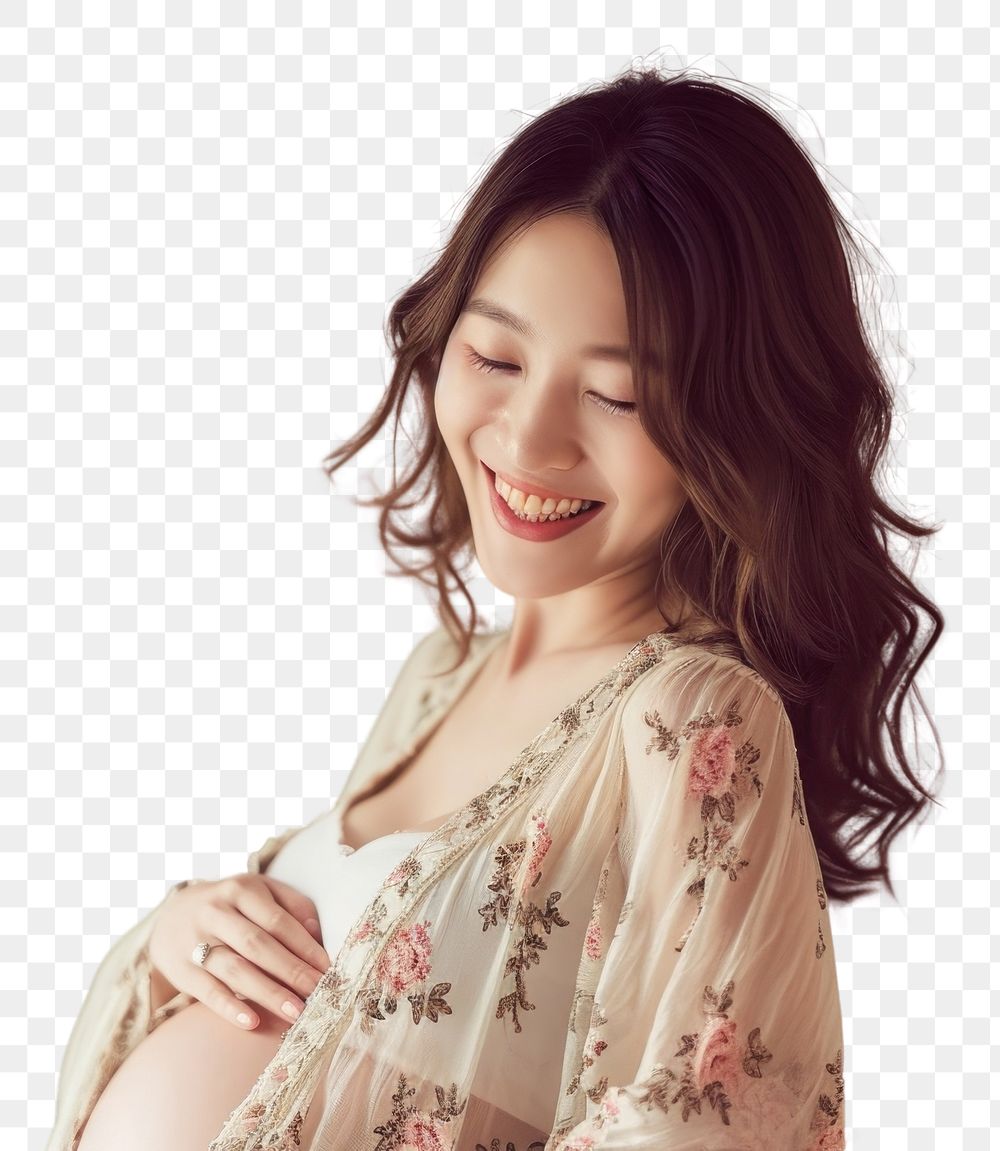 PNG Pregnant asian woman smiling smile contemplation.