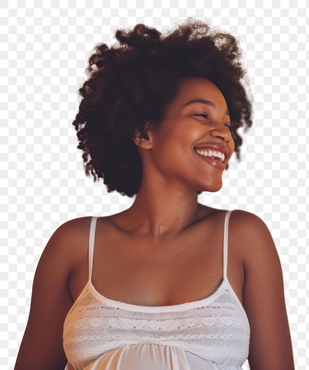 PNG Pregnant black woman laughing smiling smile.