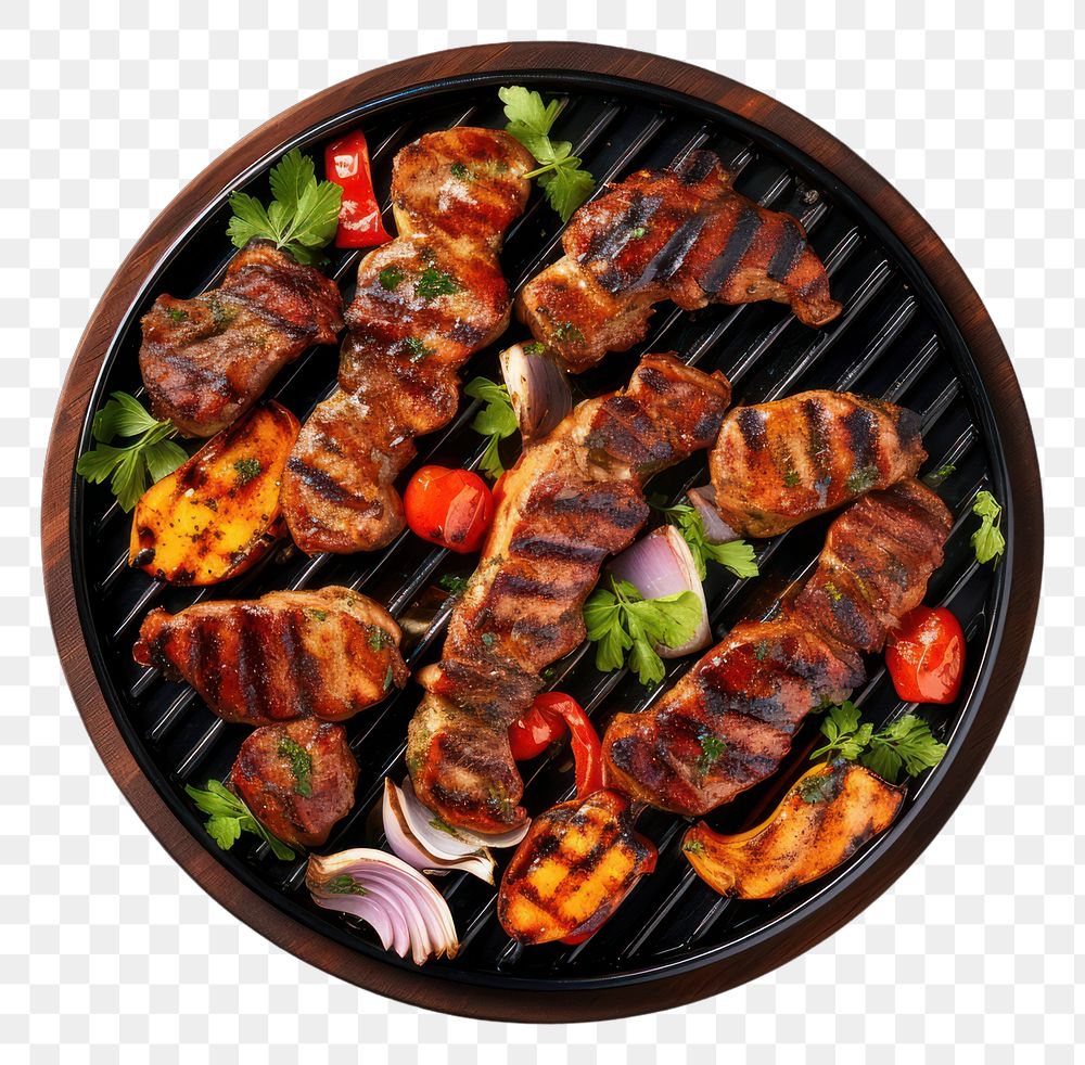 PNG Bbq top view grilling meat food. AI generated Image by rawpixel.