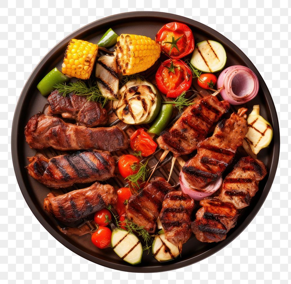 PNG Bbq top view meat food meal. AI generated Image by rawpixel.