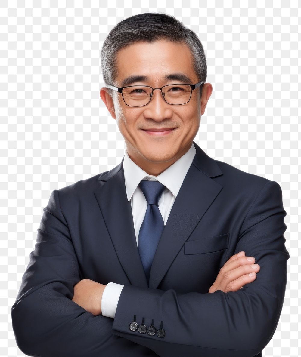 PNG Good-looking middle-aged asian businessman with arms crossed portrait adult smile.