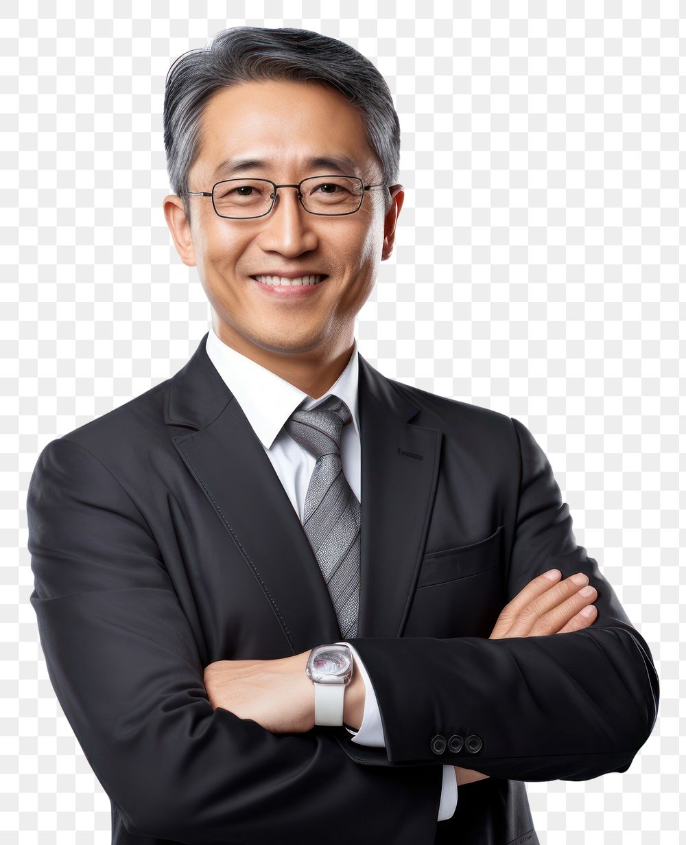 PNG Good-looking middle-aged asian businessman with arms crossed portrait adult smile