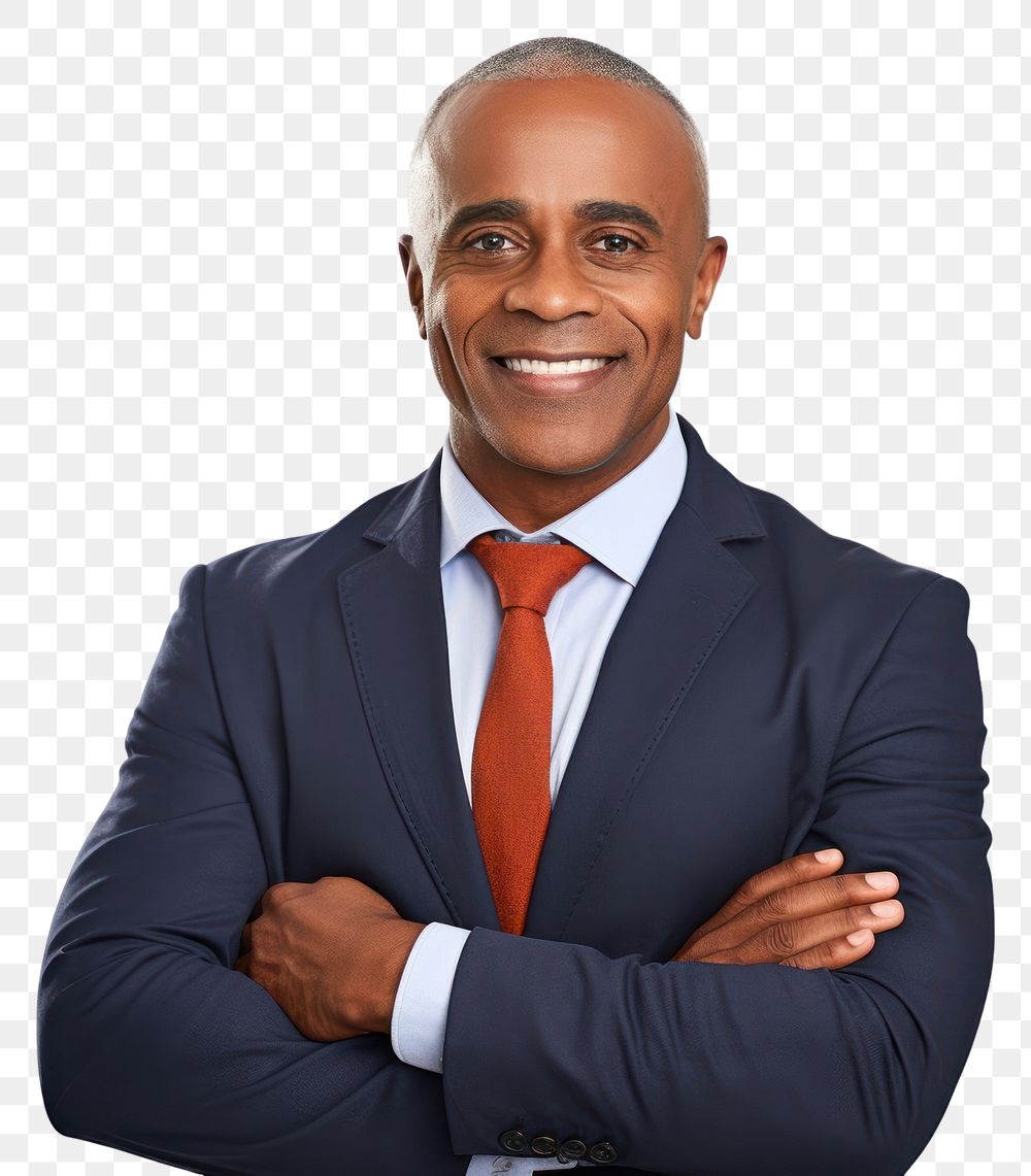 PNG Good-looking middle-aged black businessman with arms crossed portrait adult smile.