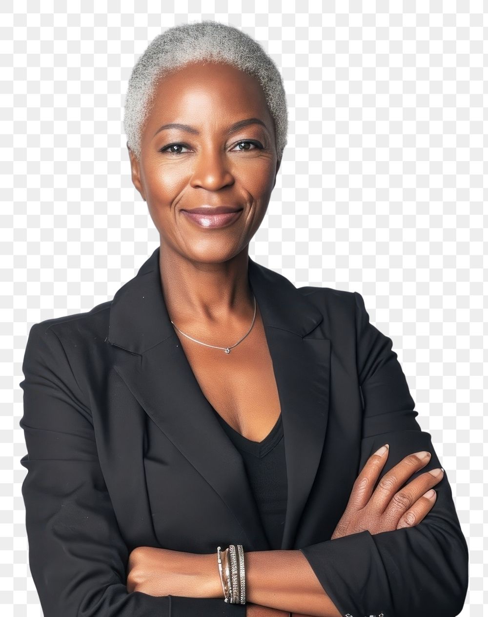 PNG Good-looking middle-aged black businesswoman with arms crossed portrait adult smile.