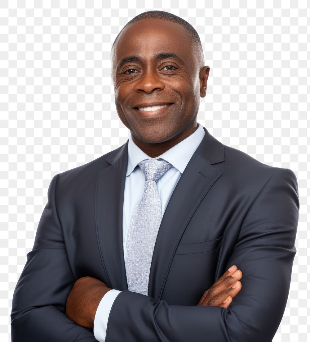PNG Good-looking middle-aged black businessman with arms crossed portrait adult smile