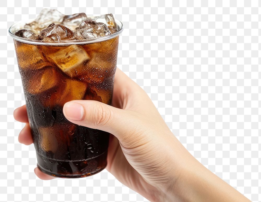 PNG Hand holding cup of ice americano coffee drink glass soda