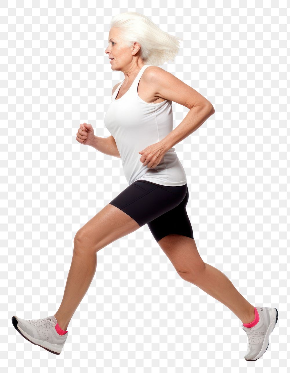 PNG Senior woman jogging running shorts adult. AI generated Image by rawpixel.