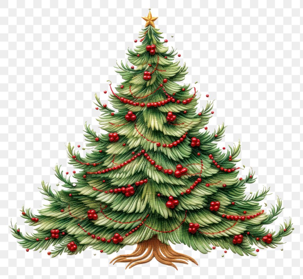 PNG Christmas tree in embroidery style plant pine illuminated.