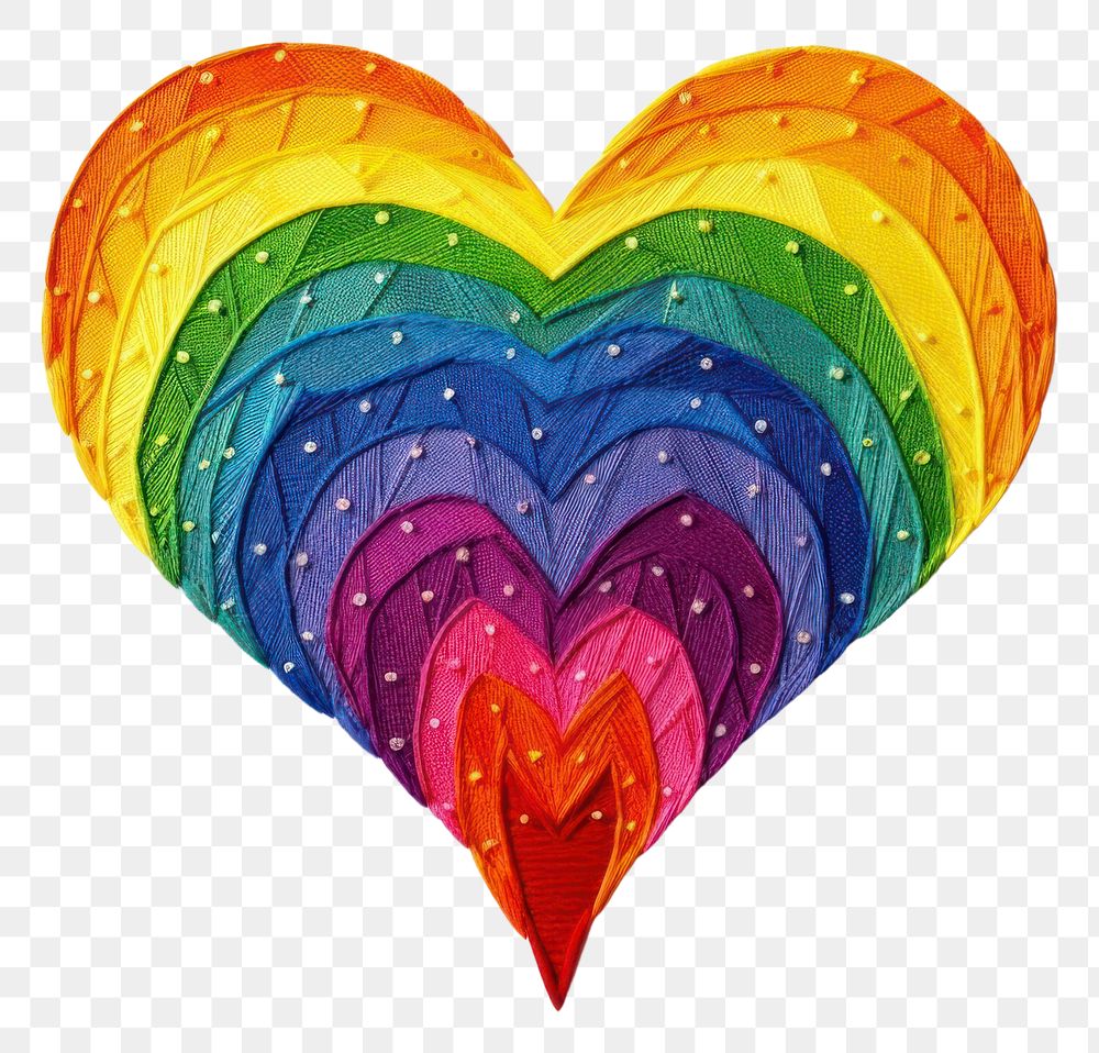 PNG Rainbow heart in embroidery style celebration creativity clothing.