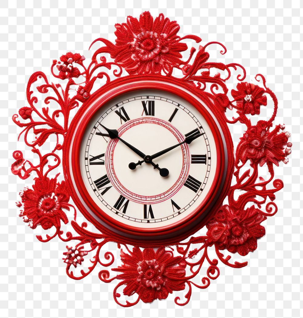 PNG Red clock in embroidery style architecture celebration decoration.