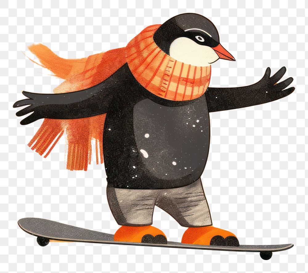 PNG Penguin playing snowboard snowboarding outdoors sports.