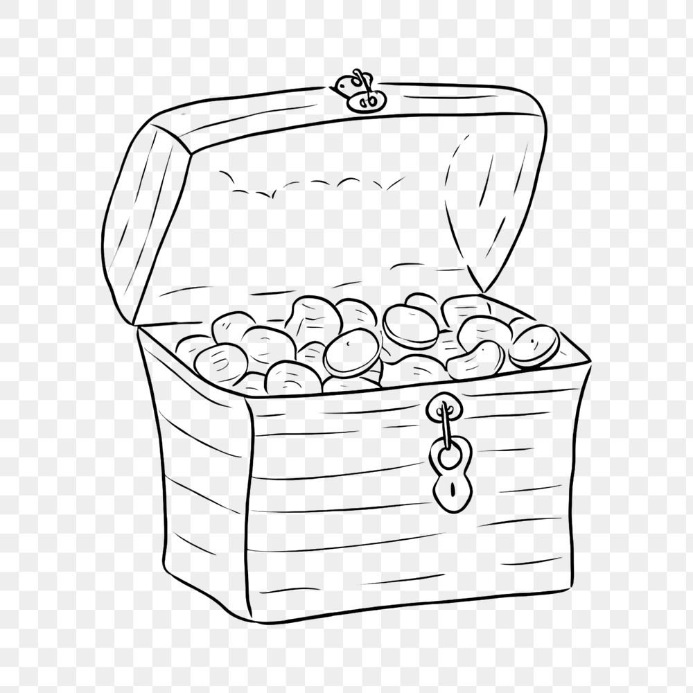 PNG Treasure chest that is open and full of coins sketch drawing doodle.